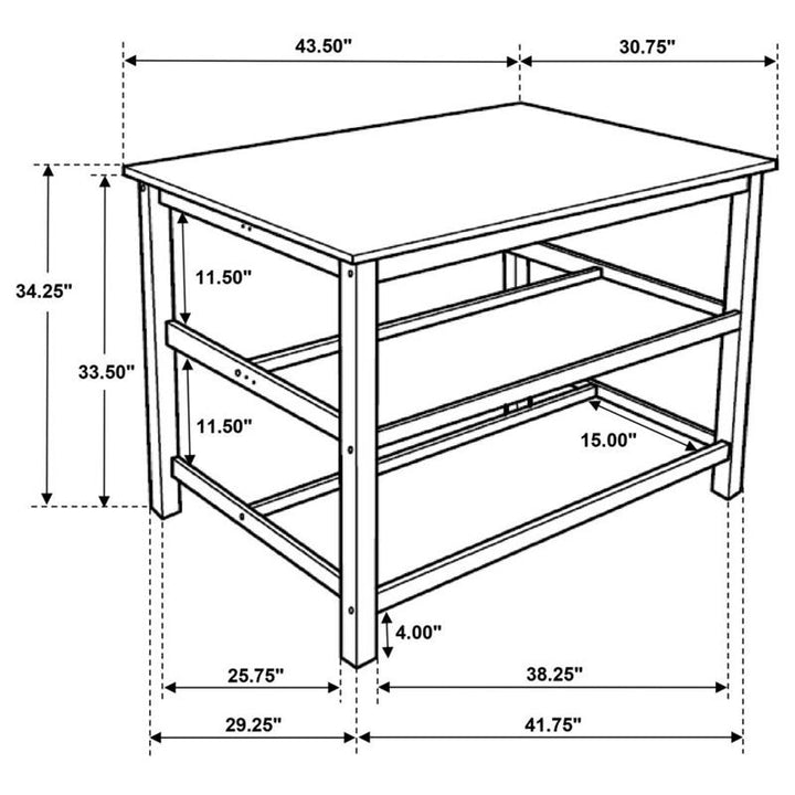 Hollis Kitchen Island Counter Height Table with Pot Rack Brown and White (122246)