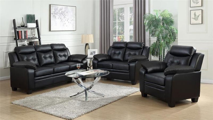 Finley Upholstered Pillow Top Arm Living Room Set Black (506551-S3)