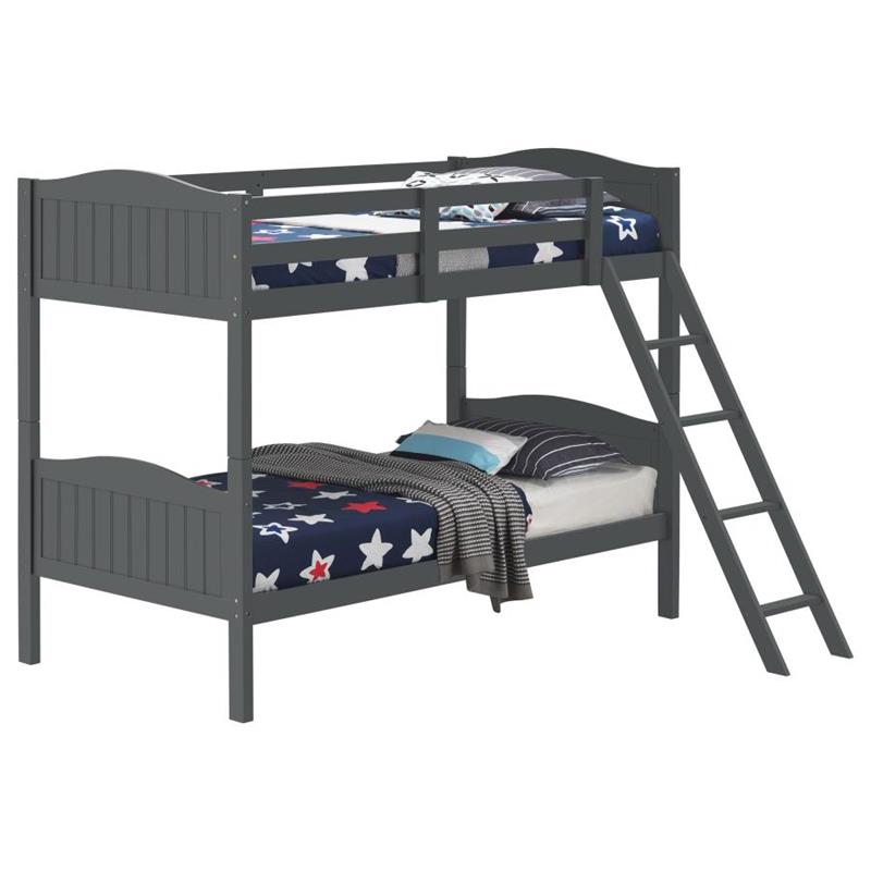 Arlo Twin Over Twin Bunk Bed with Ladder Grey (405053GRY)