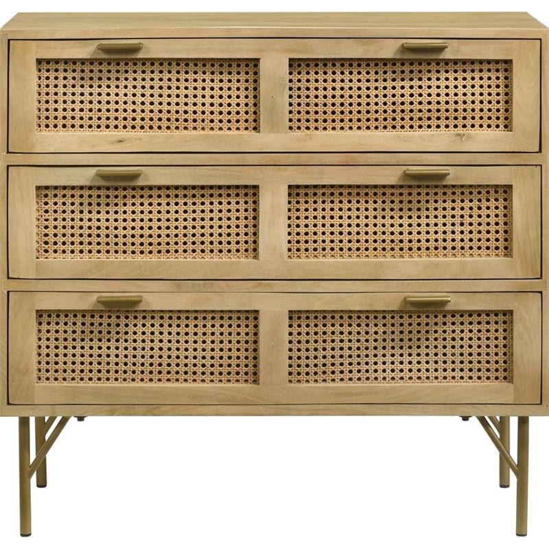 Zamora 3-drawer Accent Cabinet Natural and Antique Brass (959579)