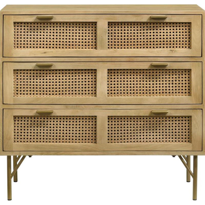 Zamora 3-drawer Accent Cabinet Natural and Antique Brass (959579)