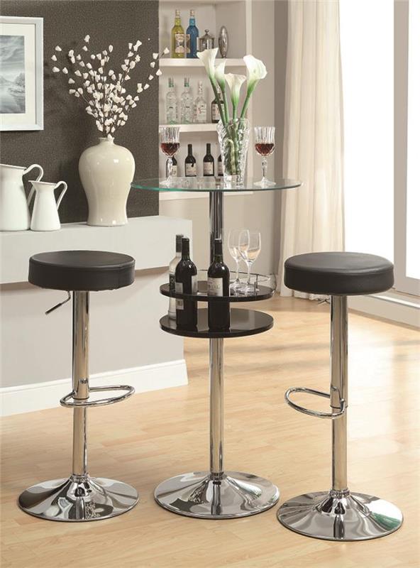 Gianella Glass Top Bar Table with Wine Storage Black and Chrome (120715)