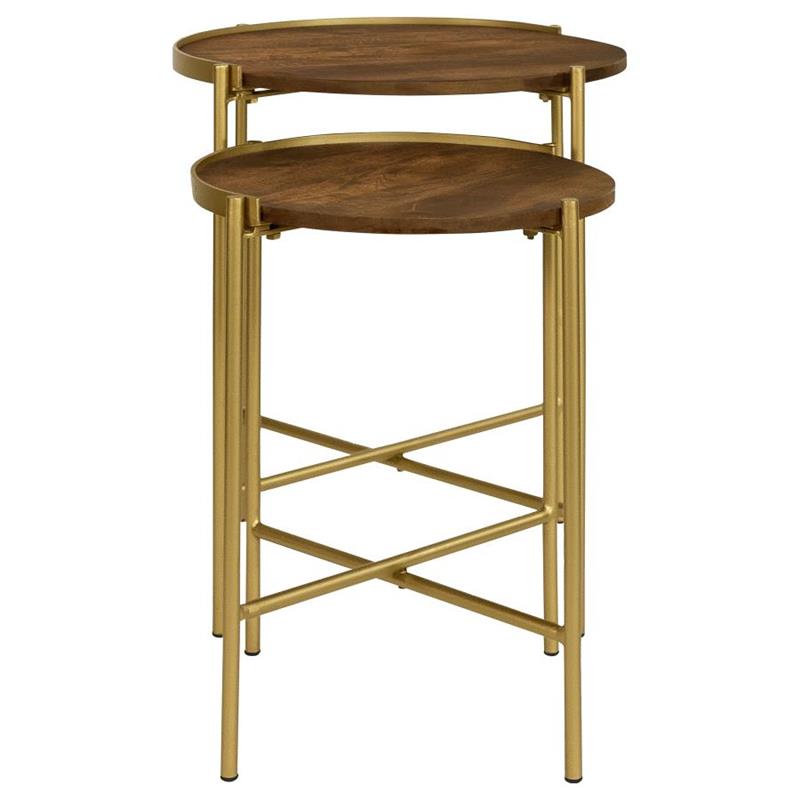 Malka 2-piece Round Nesting Table Dark Brown and Gold (936168)