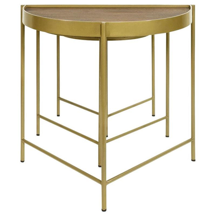 Tristen 3-Piece Demilune Nesting Table With Recessed Top Brown and Gold (936156)