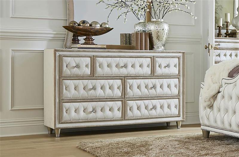 Antonella 7-drawer Upholstered Dresser Ivory and Camel (223523)