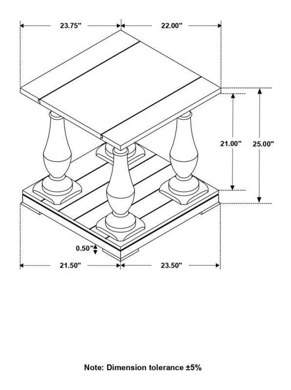 Walden Rectangular End Table with Turned Legs and Floor Shelf Coffee (753377)