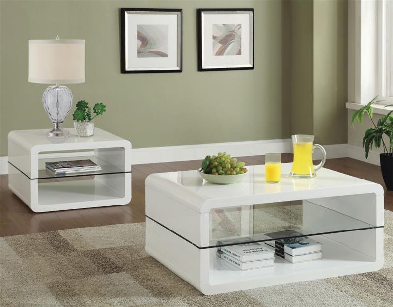 Elana Rectangle 2-shelf Coffee Table Glossy White (703268)