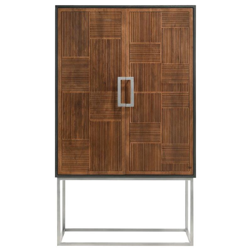 Borman 2-door Bar Cabinet Wine Storage Walnut and Black (950318)