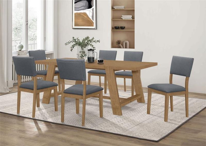 Sharon 7-piece Rectangular Trestle Base Dining Table Set Blue and Brown (104171-S7)