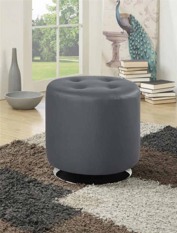 Bowman Round Upholstered Ottoman Grey (500555)