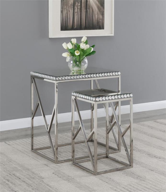 Betsy 2-piece Mirror Top Nesting Tables Silver (930226)