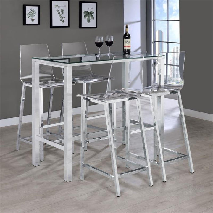 Tolbert 5-piece Bar Set with Acrylic Chairs Clear and Chrome (104873-S5)