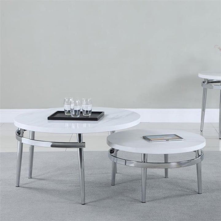 Avilla Round Nesting Coffee Table White and Chrome (722968)