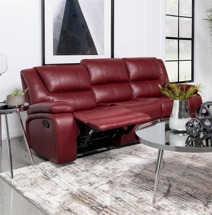 Camila Upholstered Motion Reclining Sofa Red Faux Leather (610241)