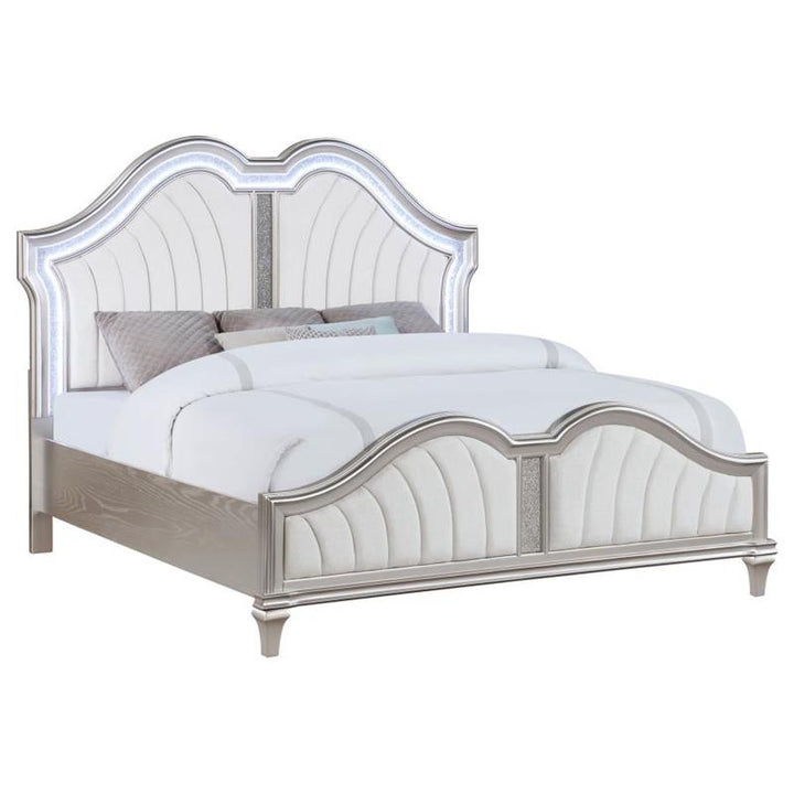 Evangeline Tufted Upholstered Platform California King Bed Ivory and Silver Oak (223391KW)