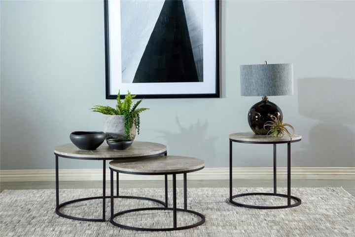 Lainey Faux Marble Round Top End Table Grey and Gunmetal (736027)