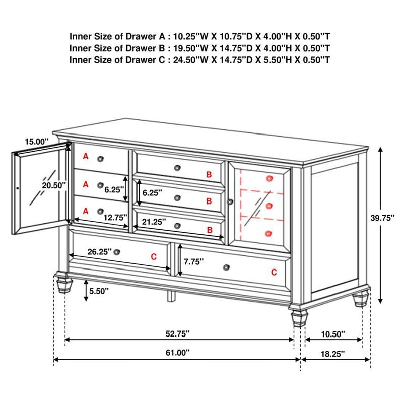 Sandy Beach Bedroom Set with High Headboard (201321KW-S5)