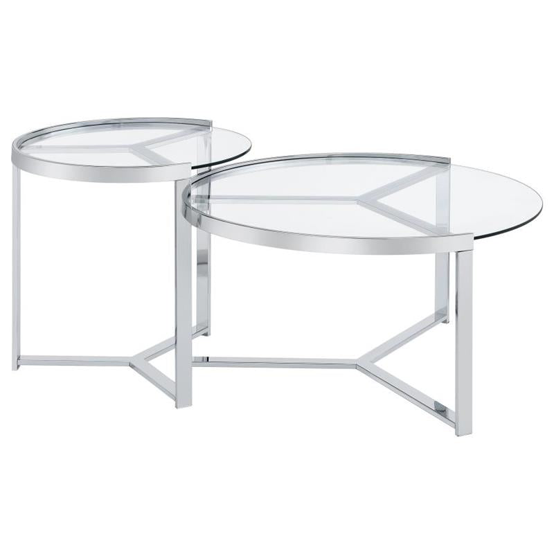 Delia 2-Piece Round Glass Top Nesting Coffee Table Clear and Chrome (708400)