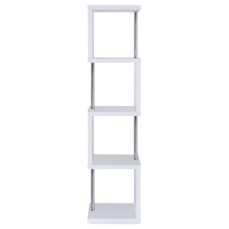 Baxter 4-shelf Bookcase White and Chrome (801418)