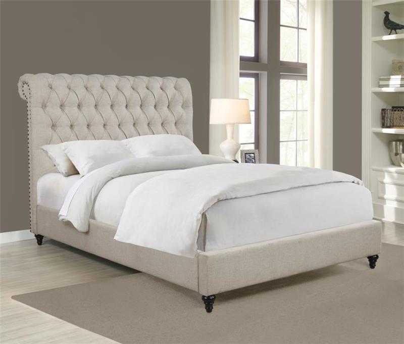 Devon Tufted Upholstered Eastern King Bed Beige (300525KE)