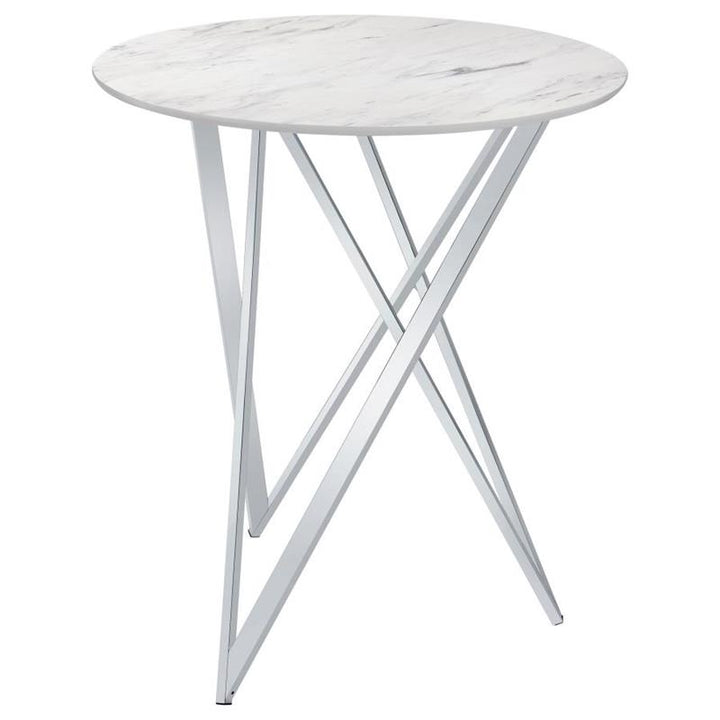 Bexter Faux Marble Round Top Bar Table White and Chrome (183526)