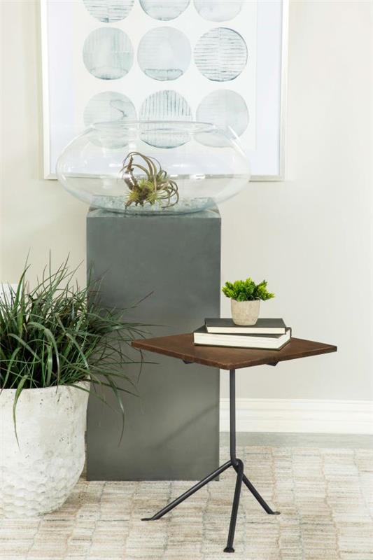 Heitor Square Accent Table with Tripod Legs Dark Brown and Gunmetal (931206)