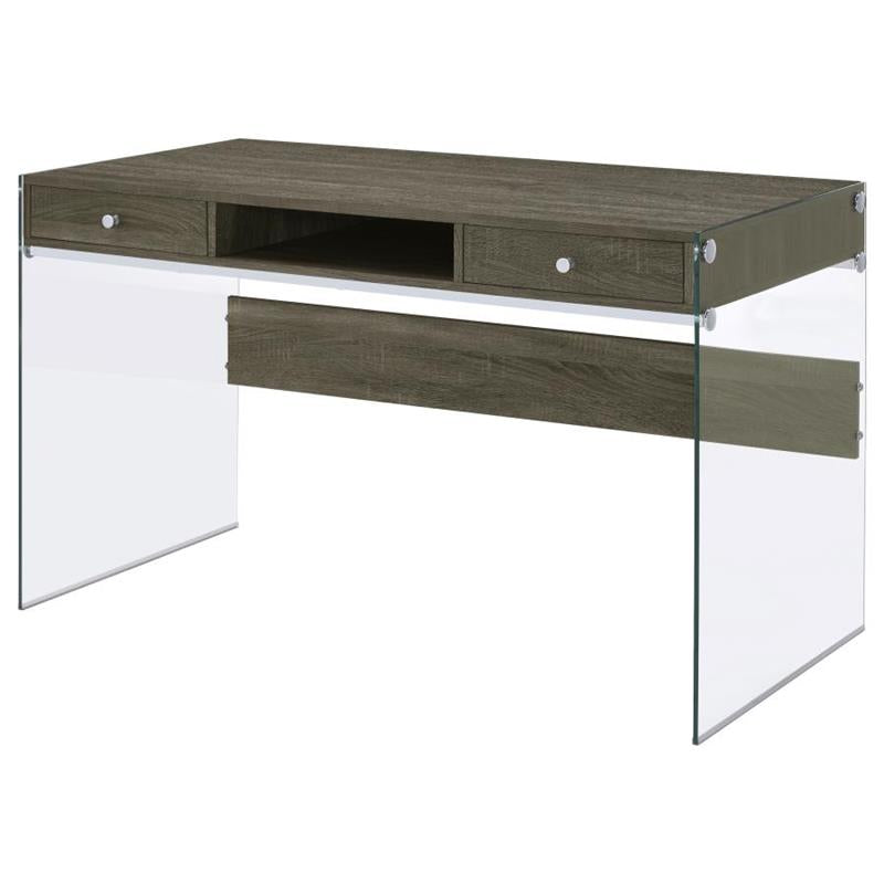 Dobrev 2-drawer Writing Desk Weathered Grey and Clear (800818)