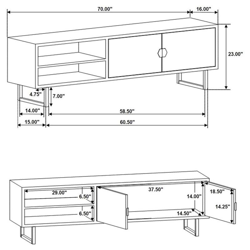 Marsden 2-door Wood 70" TV Stand Charcoal Black (703003)