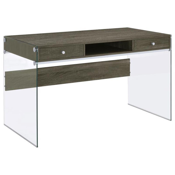 Dobrev 2-drawer Writing Desk Weathered Grey and Clear (800818)