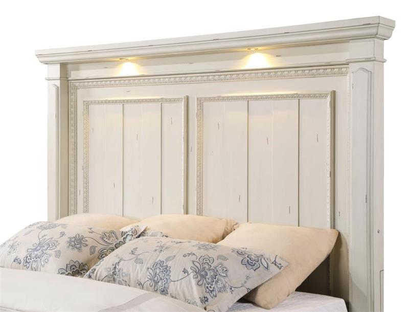 Evelyn Eastern King Panel Bed with Headboard Lighting Antique White (224611KE)