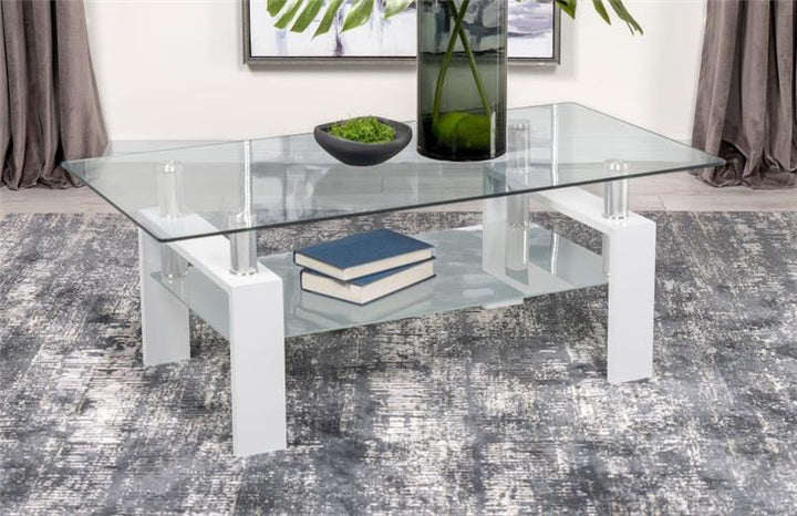 Dyer Rectangular Glass Top Coffee Table With Shelf White (703438)