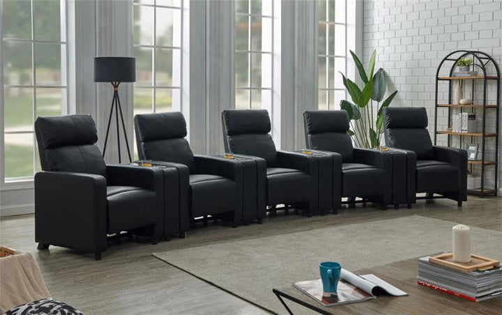 Toohey Upholstered Tufted Recliner Living Room Set Black (600181-S5A)