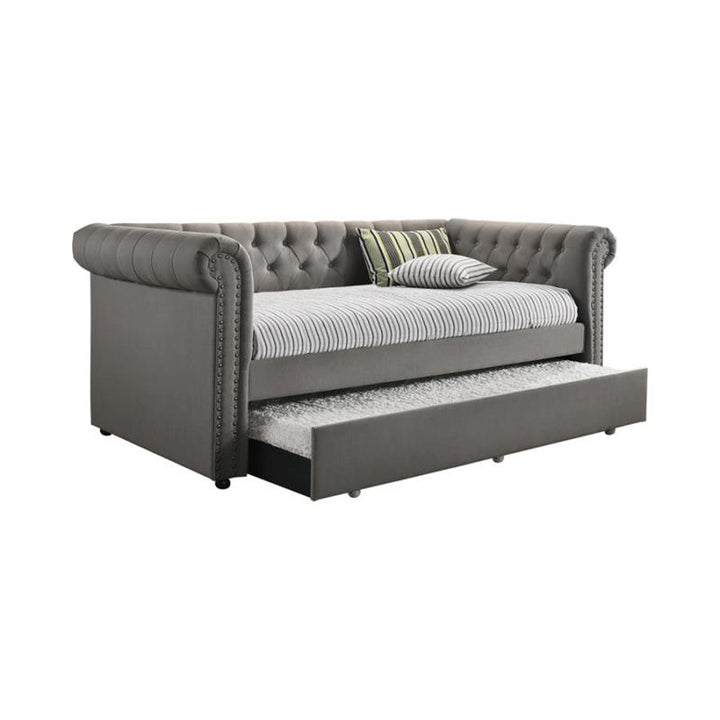 Kepner Tufted Upholstered Daybed Grey with Trundle (300549)