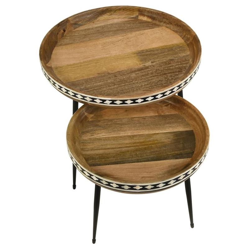 Ollie 2-piece Round Nesting Table Natural and Black (930193)