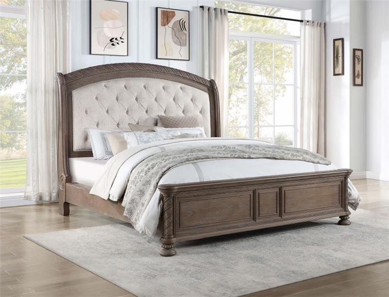 Emmett Tufted Headboard Queen Panel Bed Walnut and Beige (224441Q)