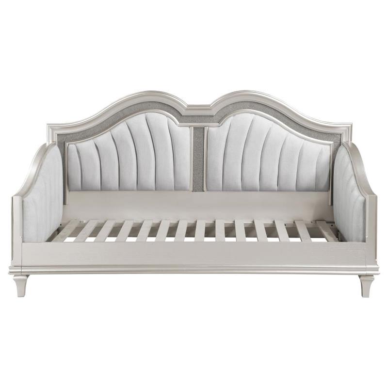 Evangeline Upholstered Twin Daybed with Faux Diamond Trim Silver and Ivory (360121)