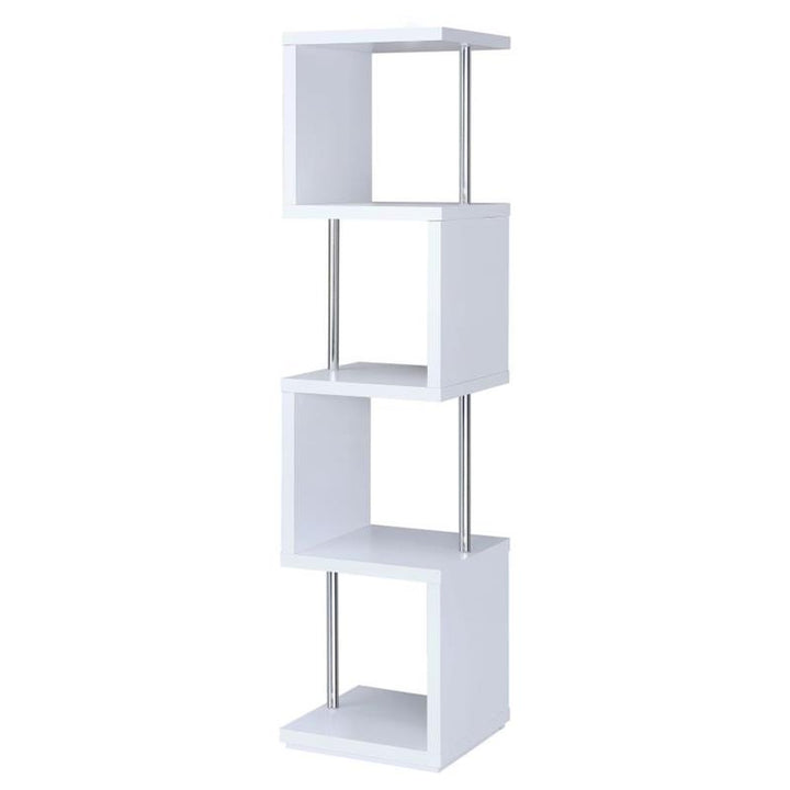 Baxter 4-shelf Bookcase White and Chrome (801418)