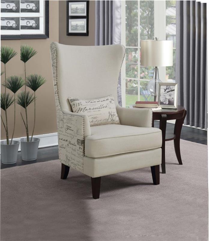 Pippin Curved Arm High Back Accent Chair Cream (904047)