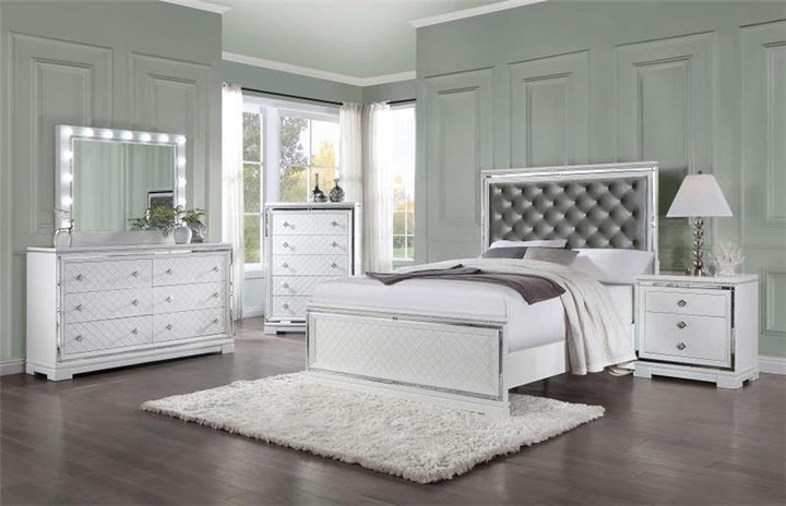 Eleanor Upholstered Tufted Bedroom Set White (223561KE-S5)