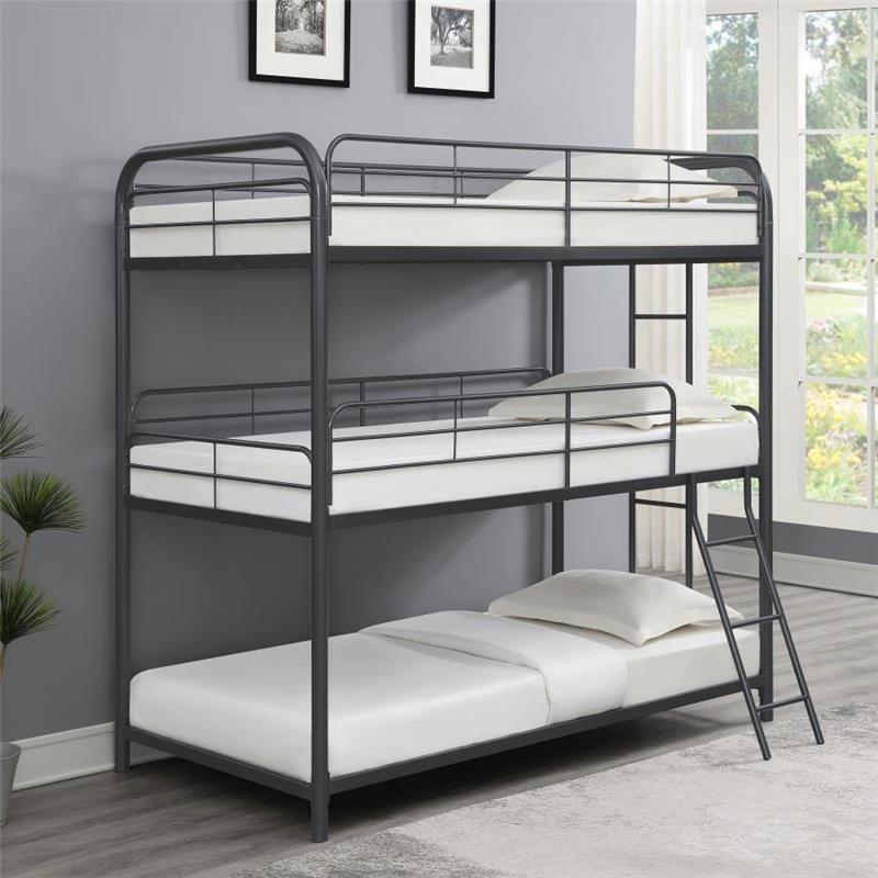 Garner Triple Twin Bunk Bed with Ladder Gunmetal (400777)