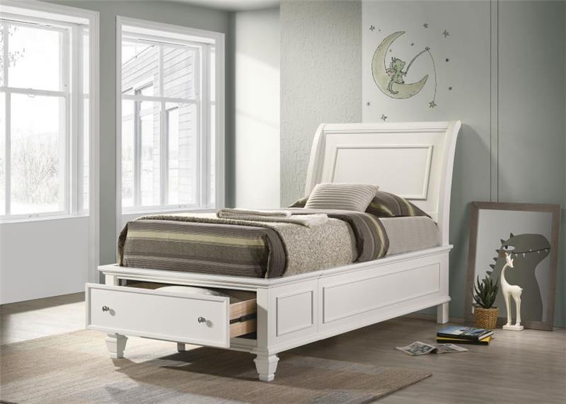 Selena Twin Sleigh Bed with Footboard Storage Cream White (400239T)