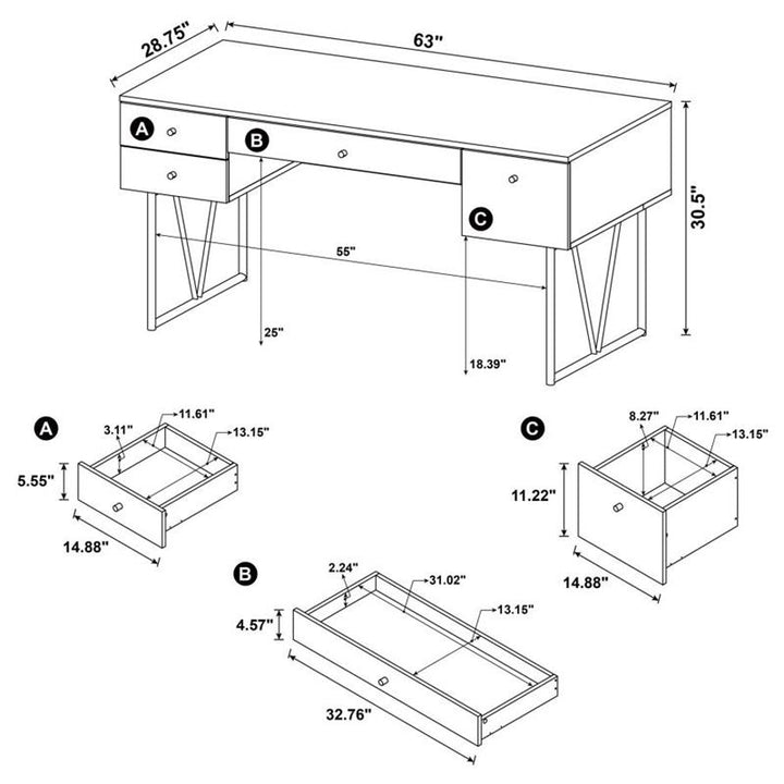 Analiese 4-drawer Writing Desk Antique Nutmeg (800999)