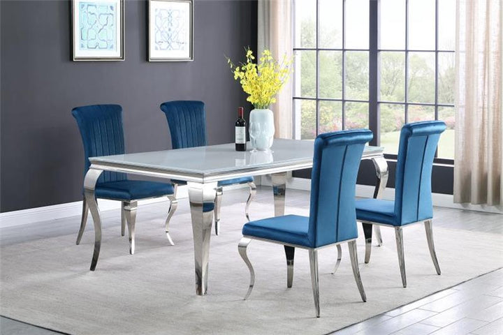 Carone 5-piece 81" Rectangular Dining Set Teal and Chrome (115081-S5T)