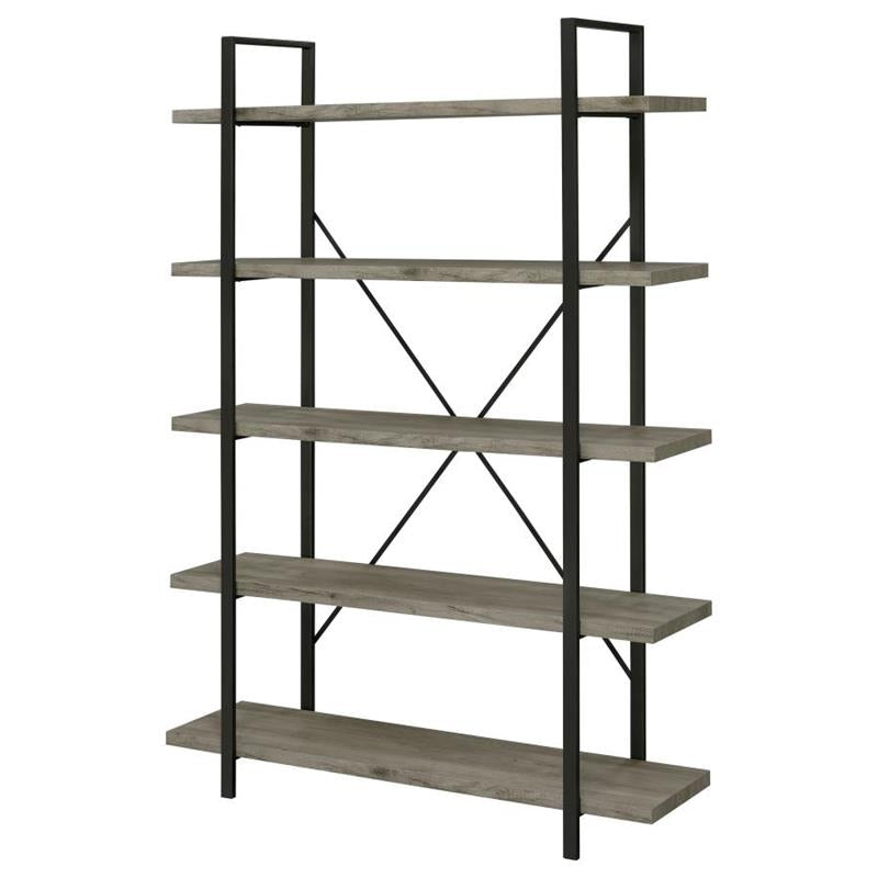 Cole 5-Shelf Bookcase Grey Driftwood and Gunmetal (805817)