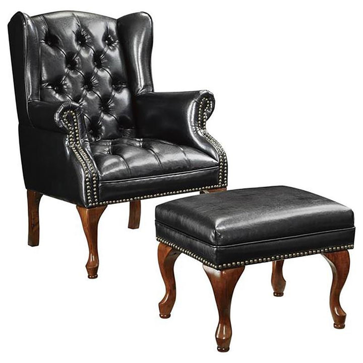 Roberts Button Tufted Back Accent Chair with Ottoman Black and Espresso (900262)