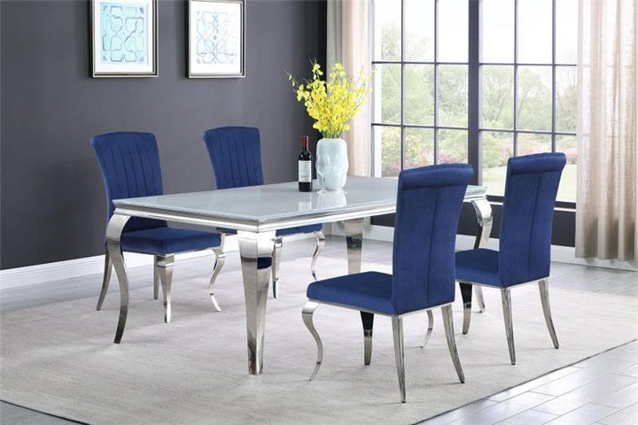 Carone 5-piece 81" Rectangular Dining Set Ink Blue and Chrome (115081-S5B)