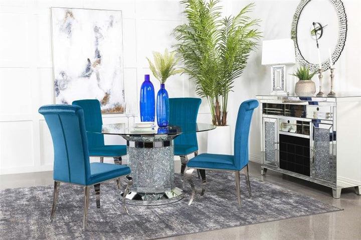 Ellie 5-piece Cylinder Pedestal Dining Room Set Mirror and Teal (115551-S5T)