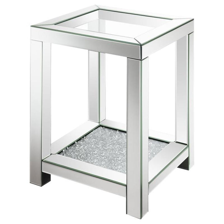 Valentina Square End Table with Glass Top Mirror (736217)