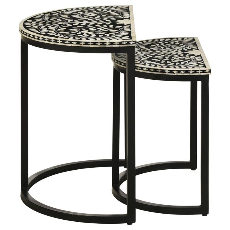 Zakiya 2-piece Demilune Nesting Table Black and White (930195)