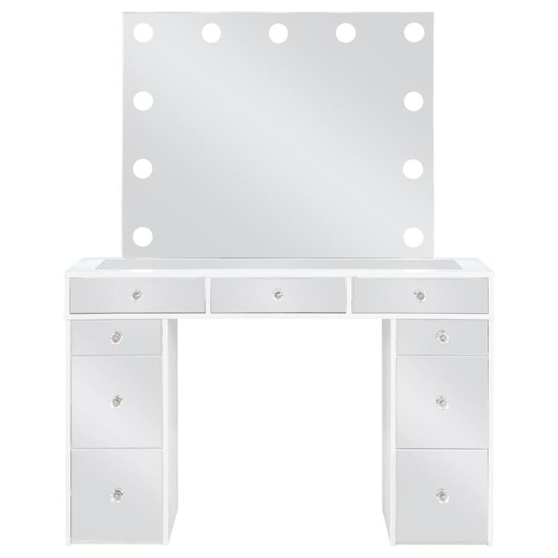Regina 3-piece Makeup Vanity Table Set Hollywood Lighting White and Mirror (930245)